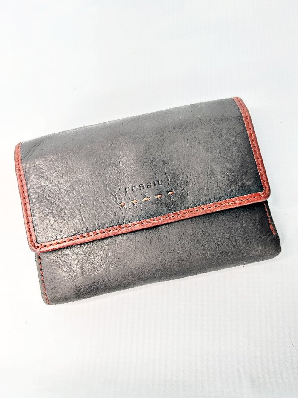 Fossil Black Leather Trifold Snap Wallet